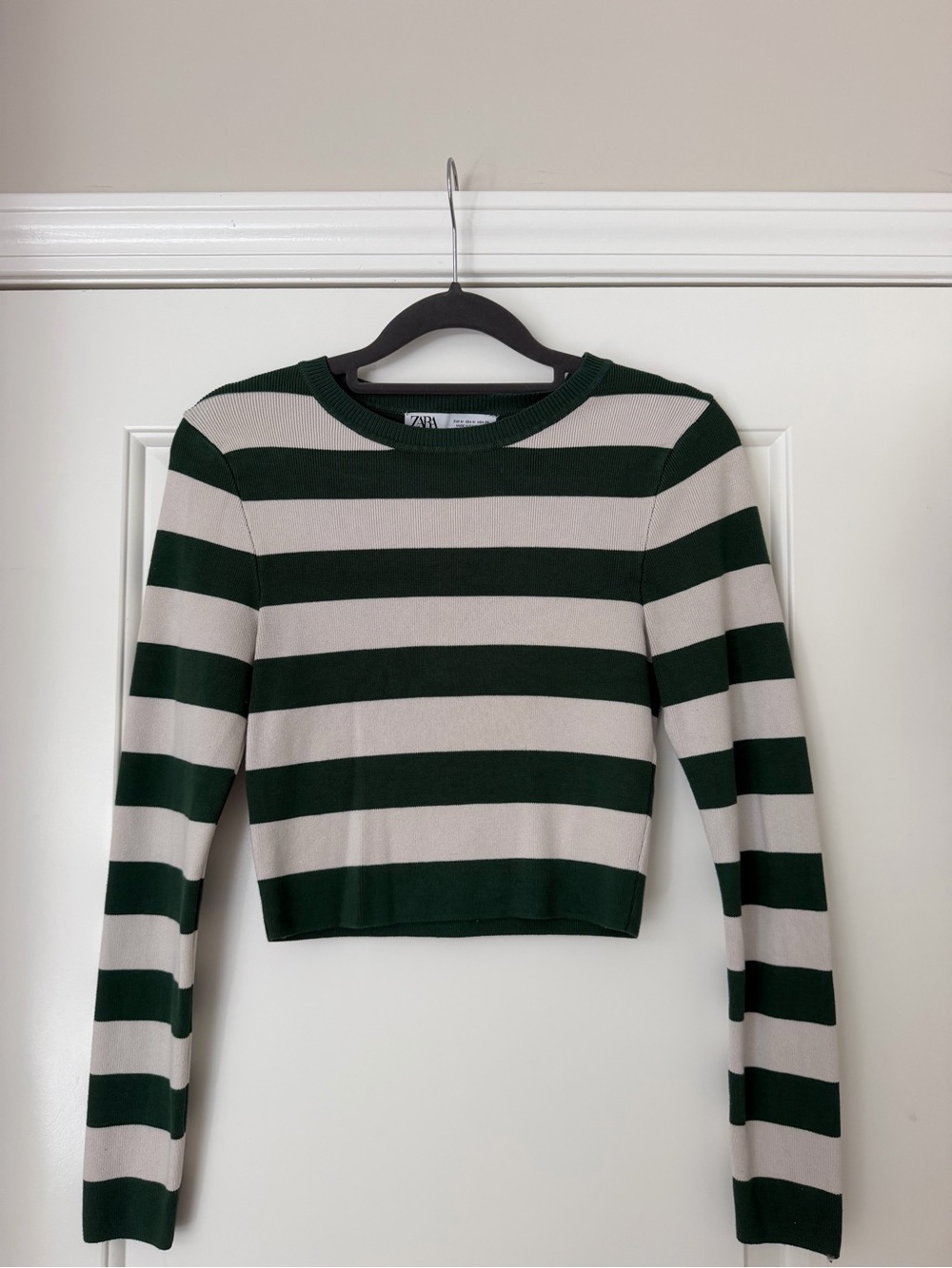Zara Green & Cream Striped Cropped Top